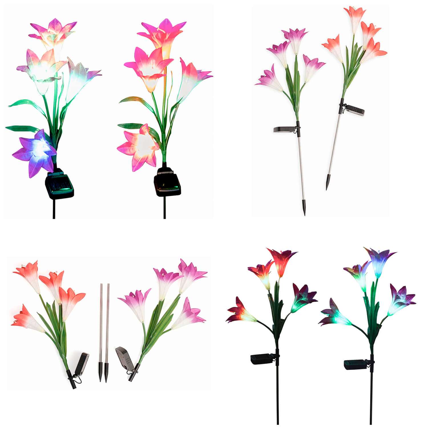Garden Decor for colorful lights to display through faux lily flowers solar powered 